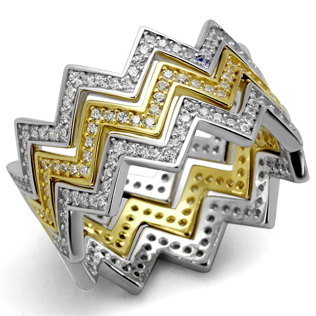Gold+Rhodium 925 Sterling Silver Ring with AAA Grade CZ  in Clear