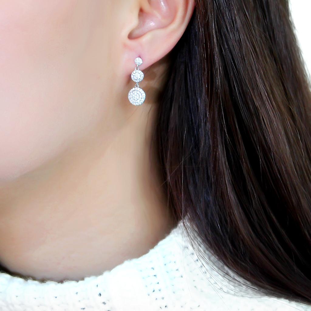 Rhodium 925 Sterling Silver Earrings with AAA Grade CZ  in Clear