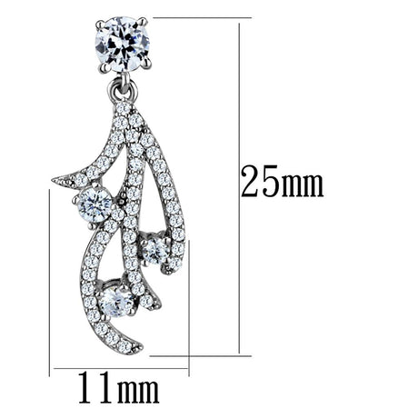 Rhodium 925 Sterling Silver Earrings with AAA Grade CZ  in Clear