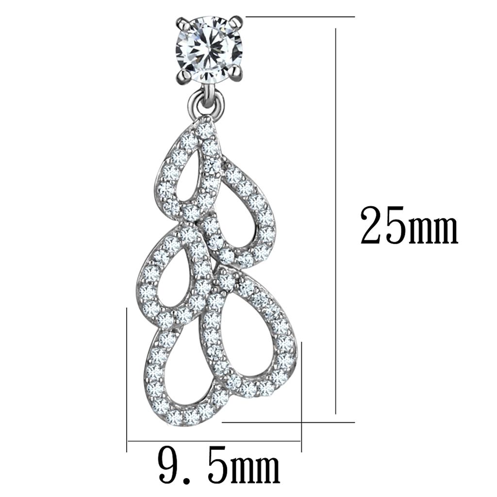Rhodium 925 Sterling Silver Earrings with AAA Grade CZ  in Clear