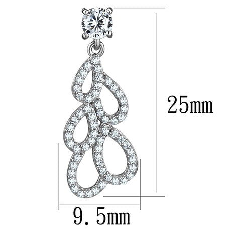 Rhodium 925 Sterling Silver Earrings with AAA Grade CZ  in Clear