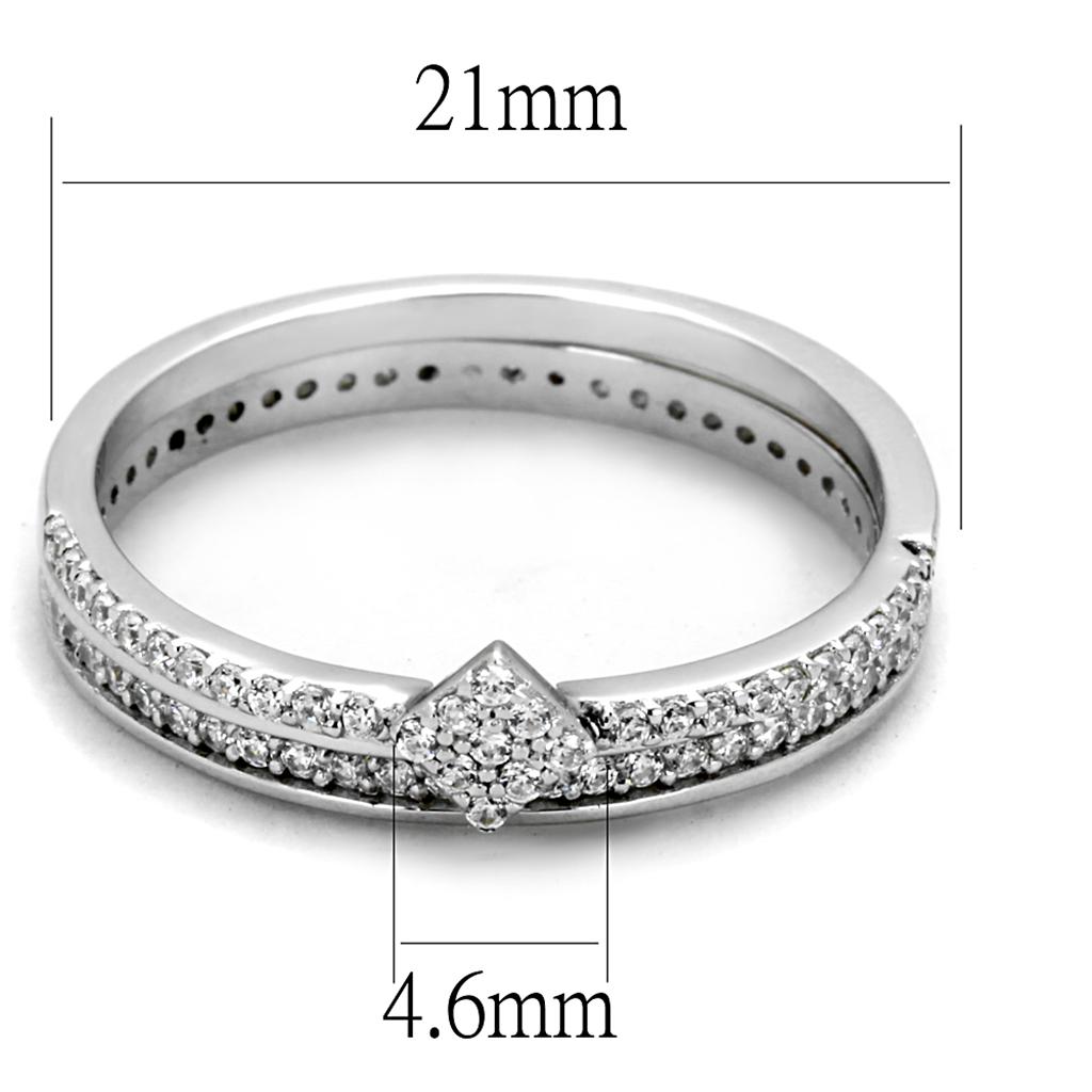 Rhodium 925 Sterling Silver Ring with AAA Grade CZ  in Clear