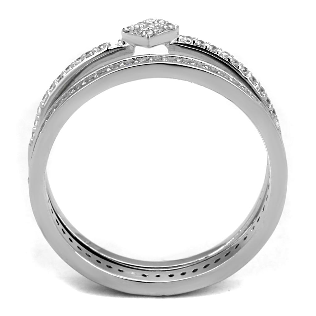 Rhodium 925 Sterling Silver Ring with AAA Grade CZ  in Clear