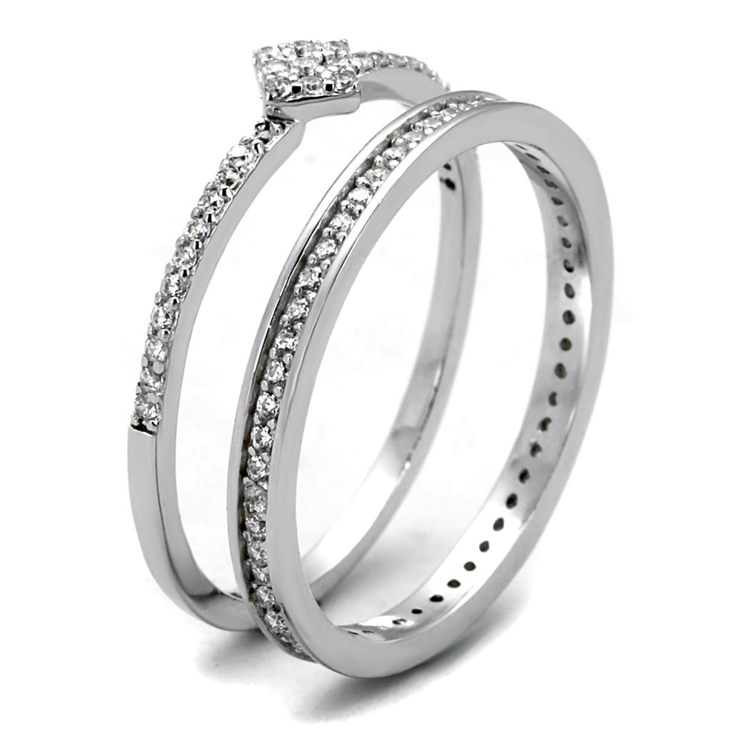 Rhodium 925 Sterling Silver Ring with AAA Grade CZ  in Clear