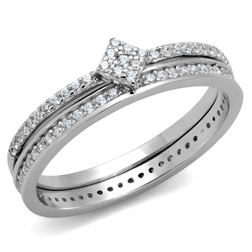 Rhodium 925 Sterling Silver Ring with AAA Grade CZ  in Clear