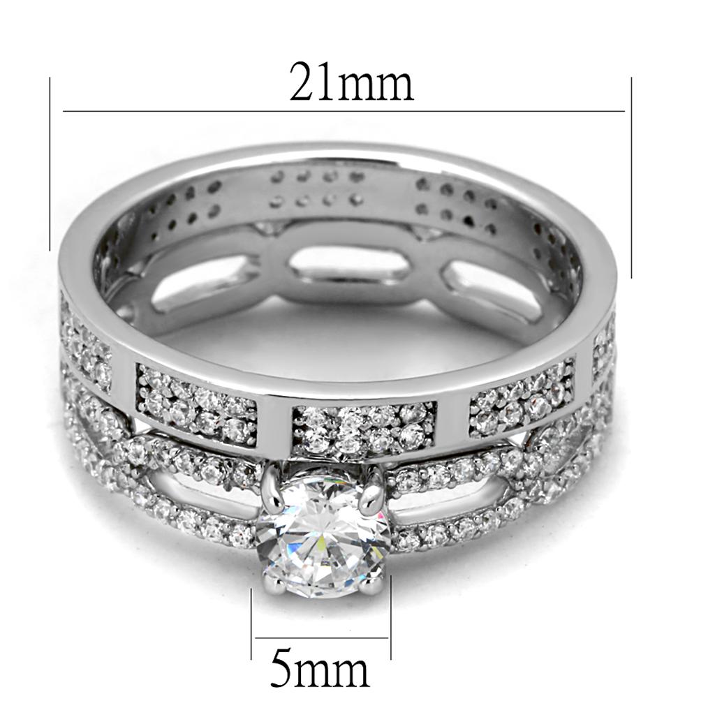 Rhodium 925 Sterling Silver Ring with AAA Grade CZ  in Clear