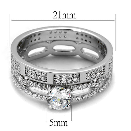 Rhodium 925 Sterling Silver Ring with AAA Grade CZ  in Clear