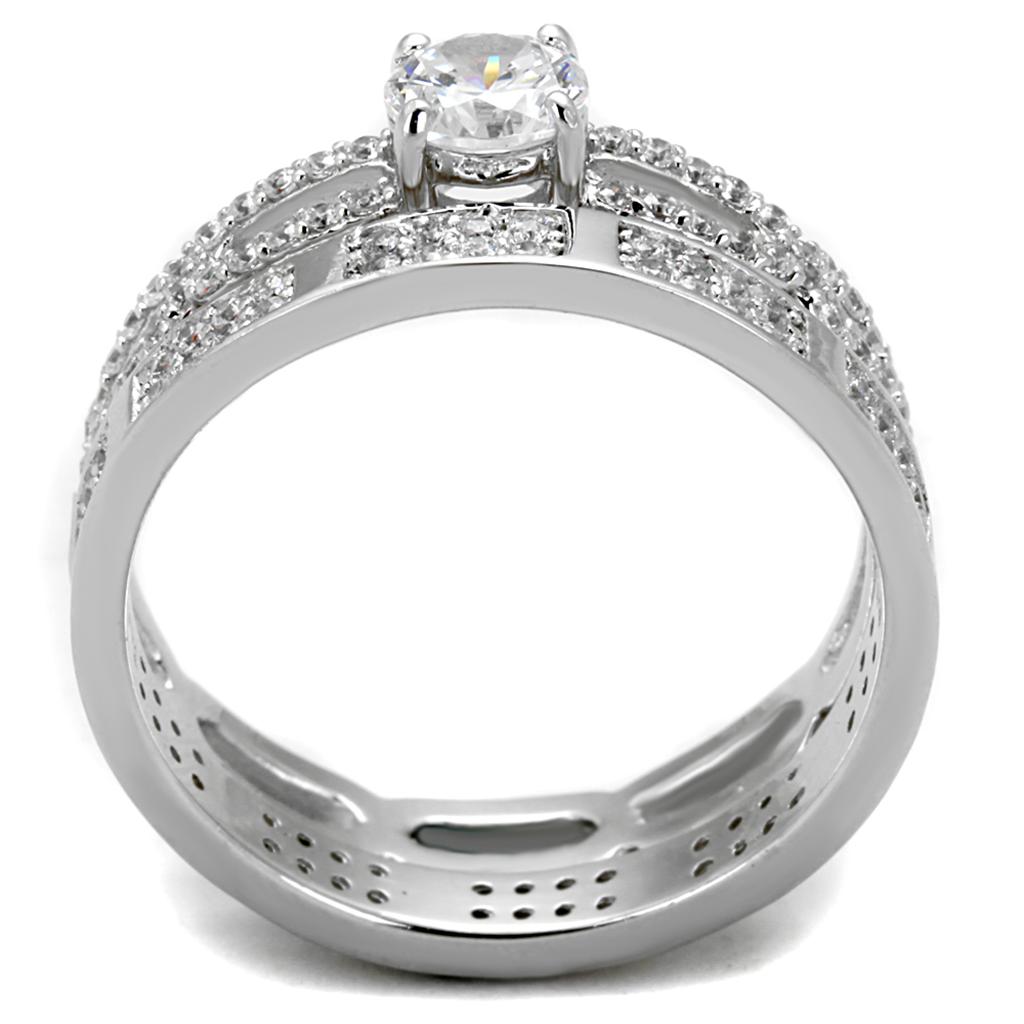 Rhodium 925 Sterling Silver Ring with AAA Grade CZ  in Clear
