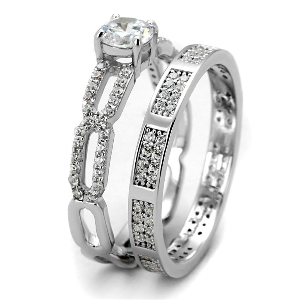 Rhodium 925 Sterling Silver Ring with AAA Grade CZ  in Clear