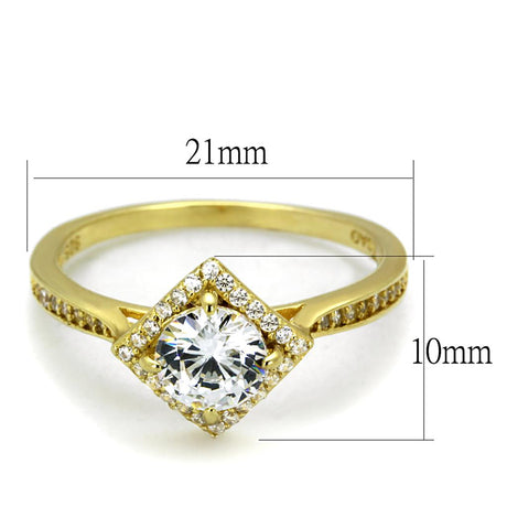 Gold 925 Sterling Silver Ring with AAA Grade CZ  in Clear