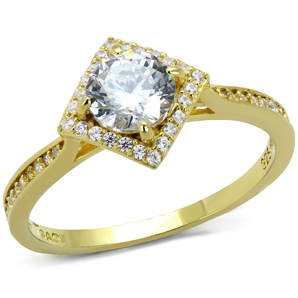 Gold 925 Sterling Silver Ring with AAA Grade CZ  in Clear