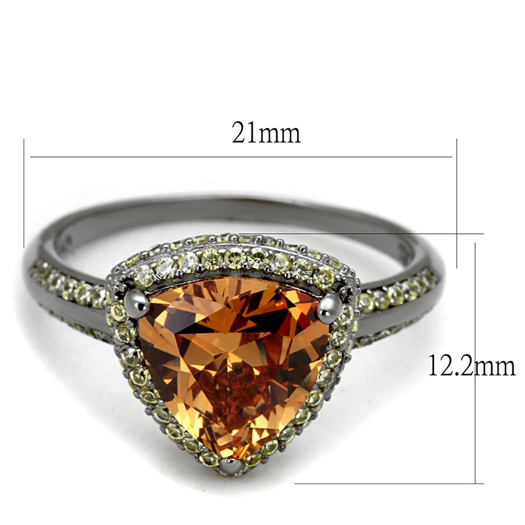 Ruthenium 925 Sterling Silver Ring with AAA Grade CZ  in Champagne