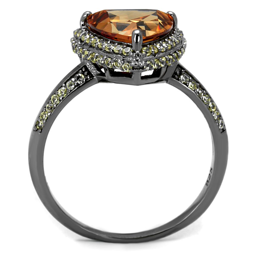 Ruthenium 925 Sterling Silver Ring with AAA Grade CZ  in Champagne