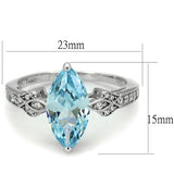 Rhodium 925 Sterling Silver Ring with AAA Grade CZ  in Sea Blue