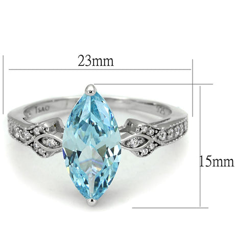 Rhodium 925 Sterling Silver Ring with AAA Grade CZ  in Sea Blue