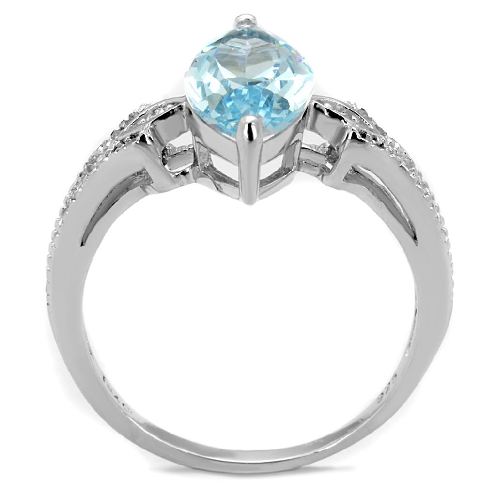 Rhodium 925 Sterling Silver Ring with AAA Grade CZ  in Sea Blue