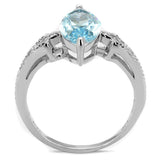 Rhodium 925 Sterling Silver Ring with AAA Grade CZ  in Sea Blue