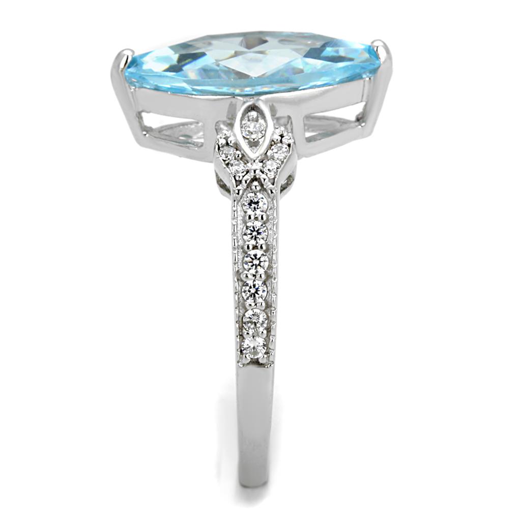 Rhodium 925 Sterling Silver Ring with AAA Grade CZ  in Sea Blue