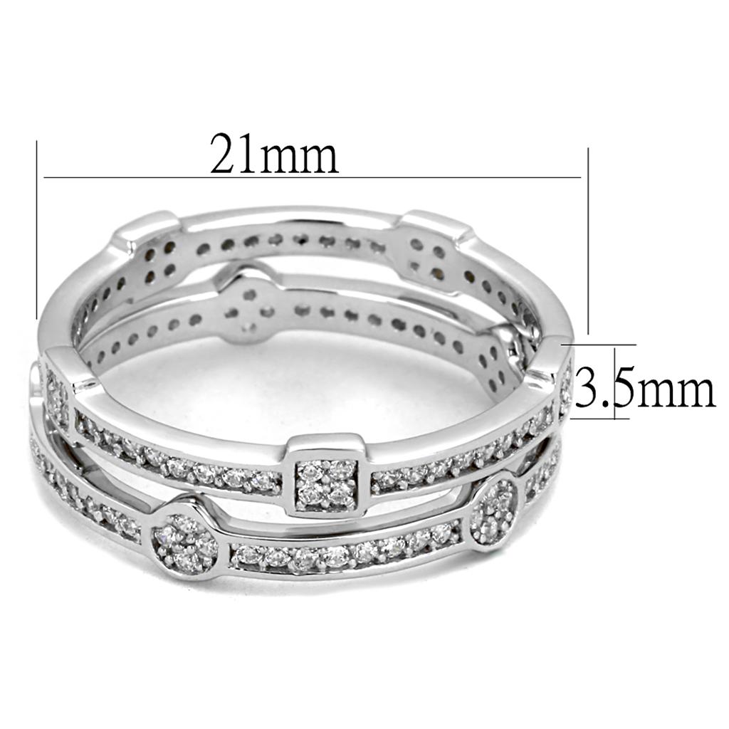 Rhodium 925 Sterling Silver Ring with AAA Grade CZ  in Clear