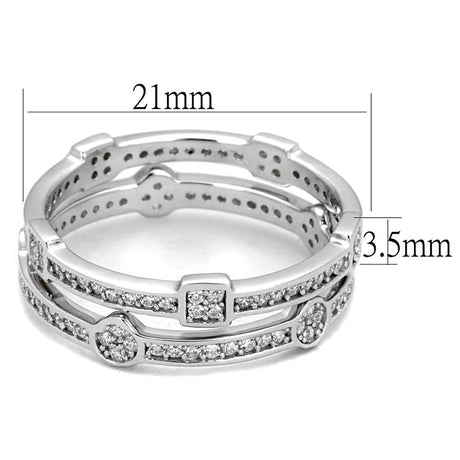 Rhodium 925 Sterling Silver Ring with AAA Grade CZ  in Clear