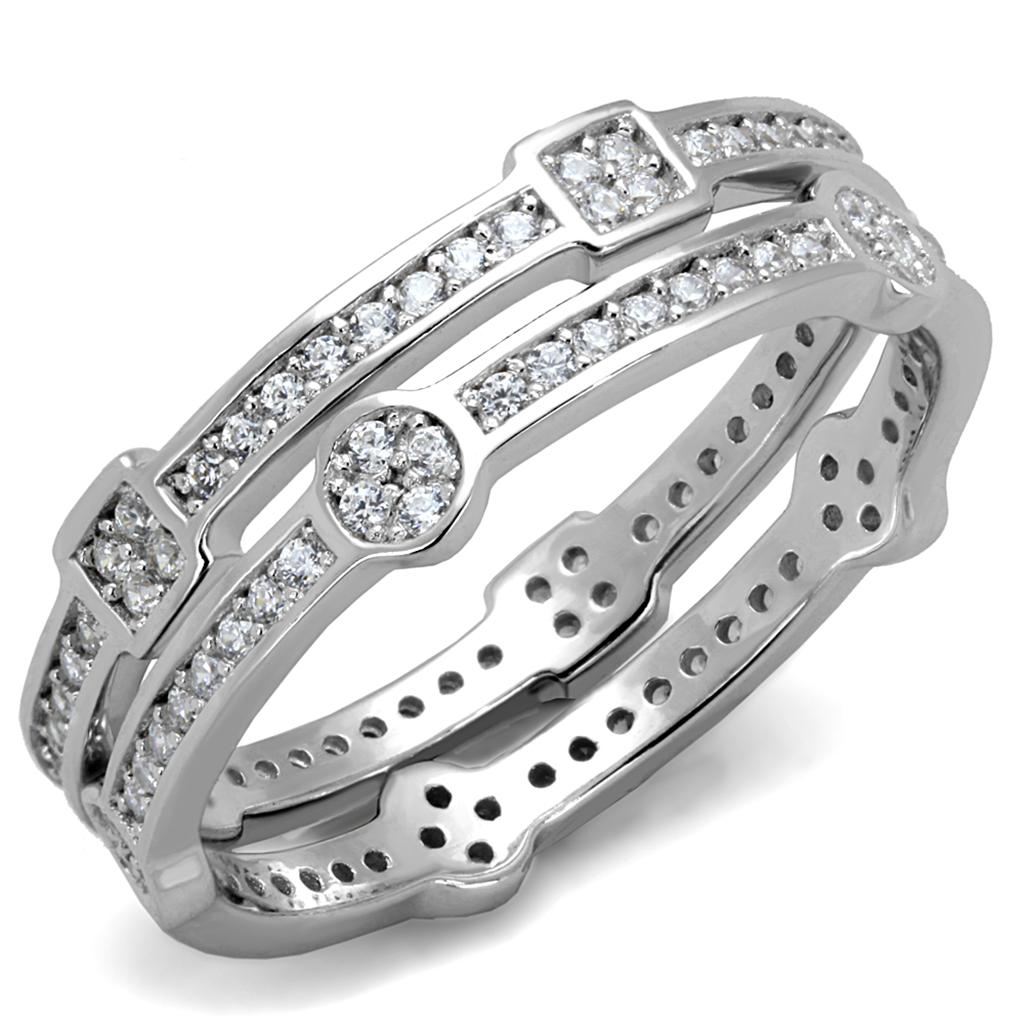 Rhodium 925 Sterling Silver Ring with AAA Grade CZ  in Clear