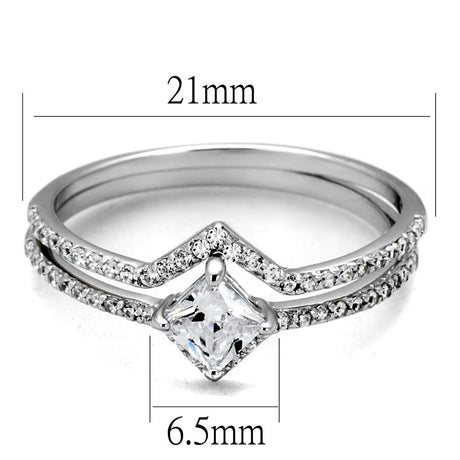 Rhodium 925 Sterling Silver Ring with AAA Grade CZ  in Clear