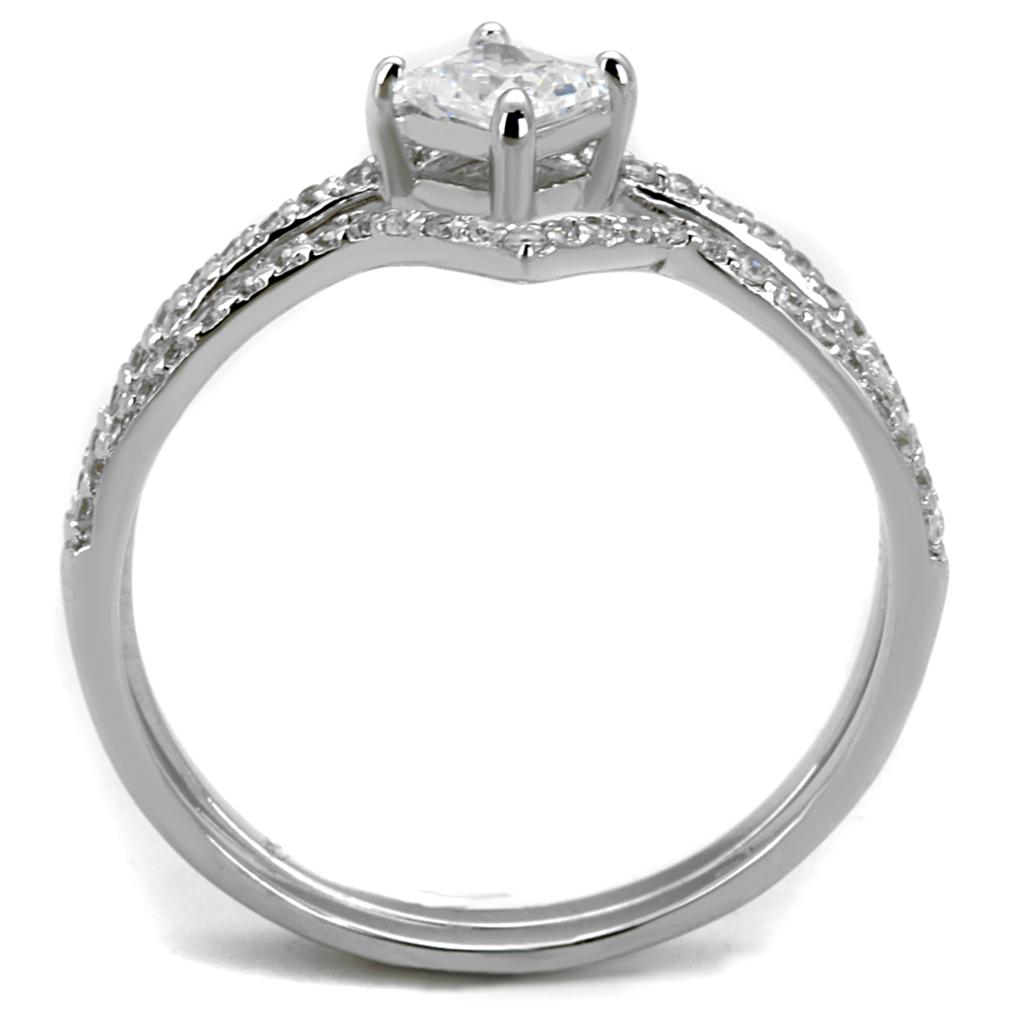 Rhodium 925 Sterling Silver Ring with AAA Grade CZ  in Clear