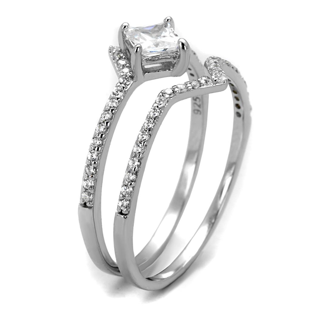 Rhodium 925 Sterling Silver Ring with AAA Grade CZ  in Clear