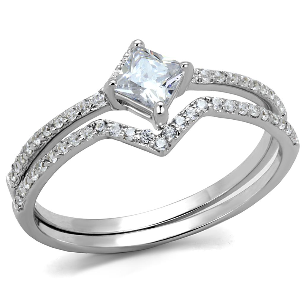 Rhodium 925 Sterling Silver Ring with AAA Grade CZ  in Clear