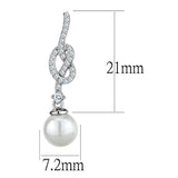 Rhodium 925 Sterling Silver Earrings with Synthetic Glass Bead in White