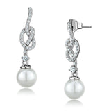 Rhodium 925 Sterling Silver Earrings with Synthetic Glass Bead in White