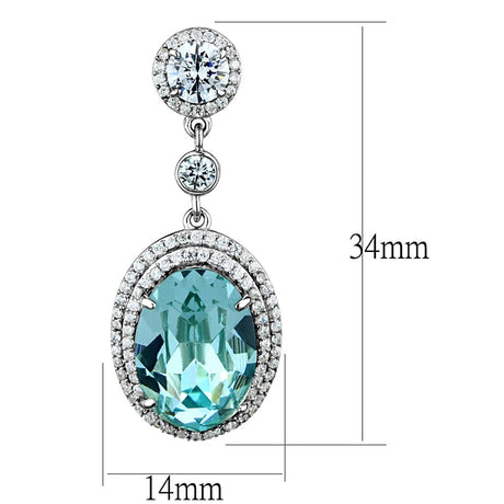 Rhodium 925 Sterling Silver Earrings with Top Grade Crystal  in Sea Blue