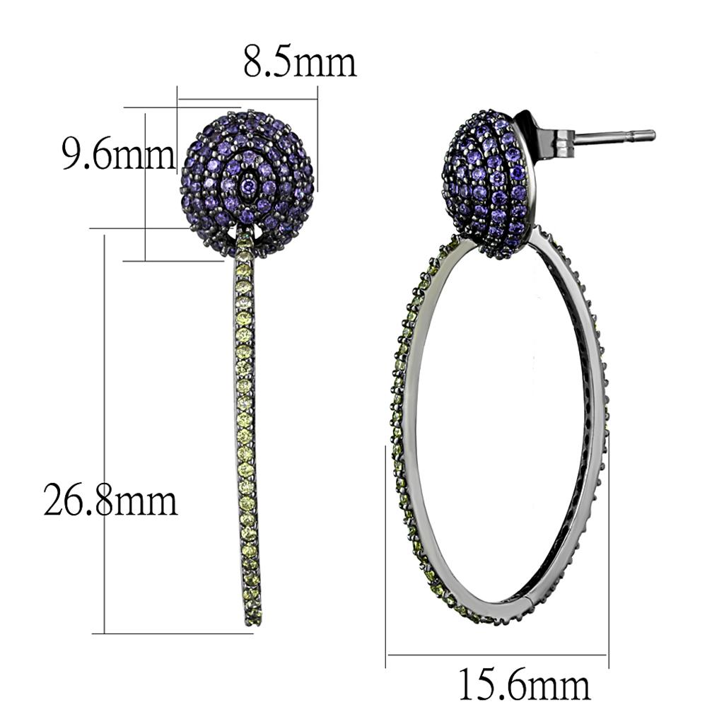 Ruthenium 925 Sterling Silver Earrings with AAA Grade CZ  in Multi Color