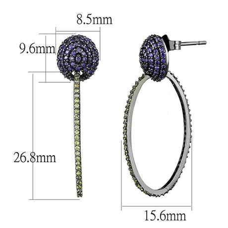 Ruthenium 925 Sterling Silver Earrings with AAA Grade CZ  in Multi Color