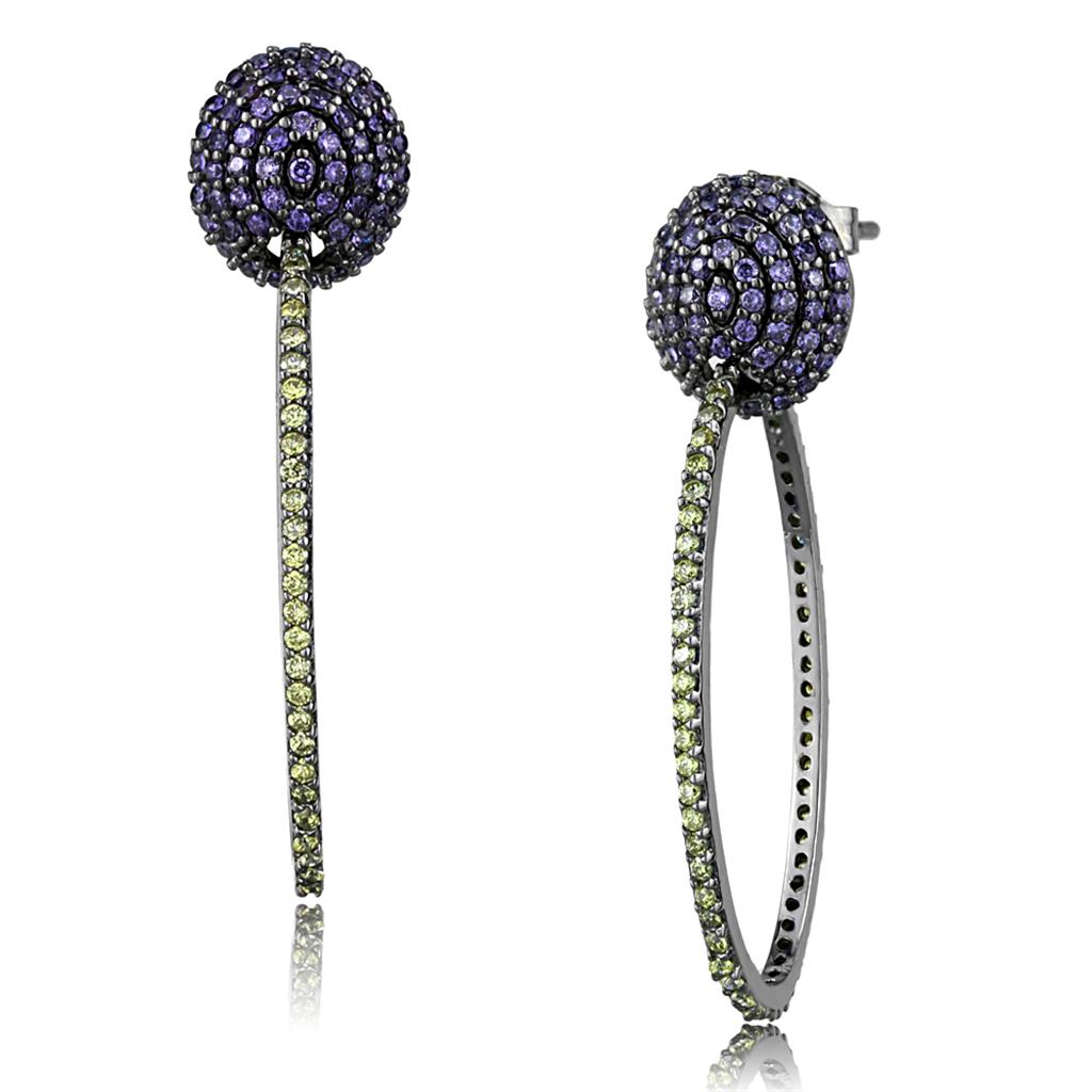 Ruthenium 925 Sterling Silver Earrings with AAA Grade CZ  in Multi Color