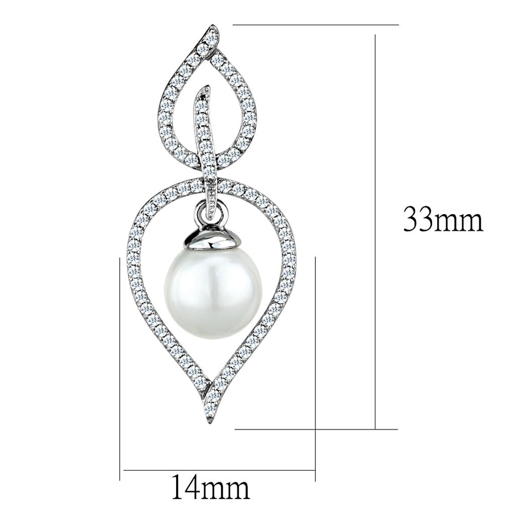 Rhodium 925 Sterling Silver Earrings with Semi-Precious Glass Bead in White