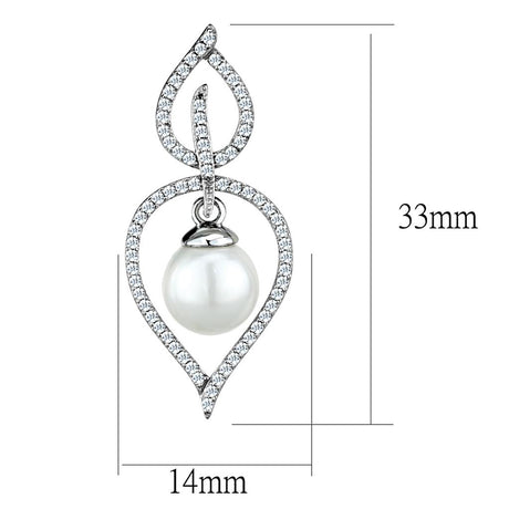 Rhodium 925 Sterling Silver Earrings with Semi-Precious Glass Bead in White