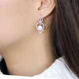 Rhodium 925 Sterling Silver Earrings with Semi-Precious Glass Bead in White