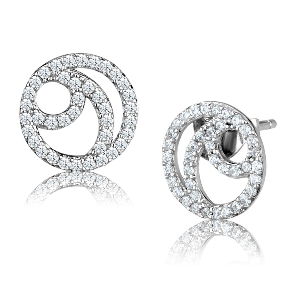 Rhodium 925 Sterling Silver Earrings with AAA Grade CZ  in Clear
