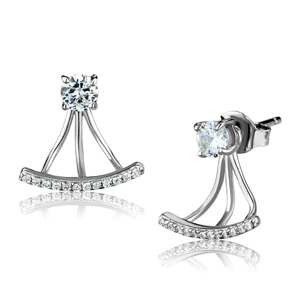 Rhodium 925 Sterling Silver Earrings with AAA Grade CZ  in Clear