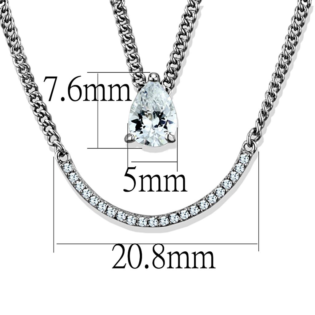 Rhodium 925 Sterling Silver Necklace with AAA Grade CZ  in Clear