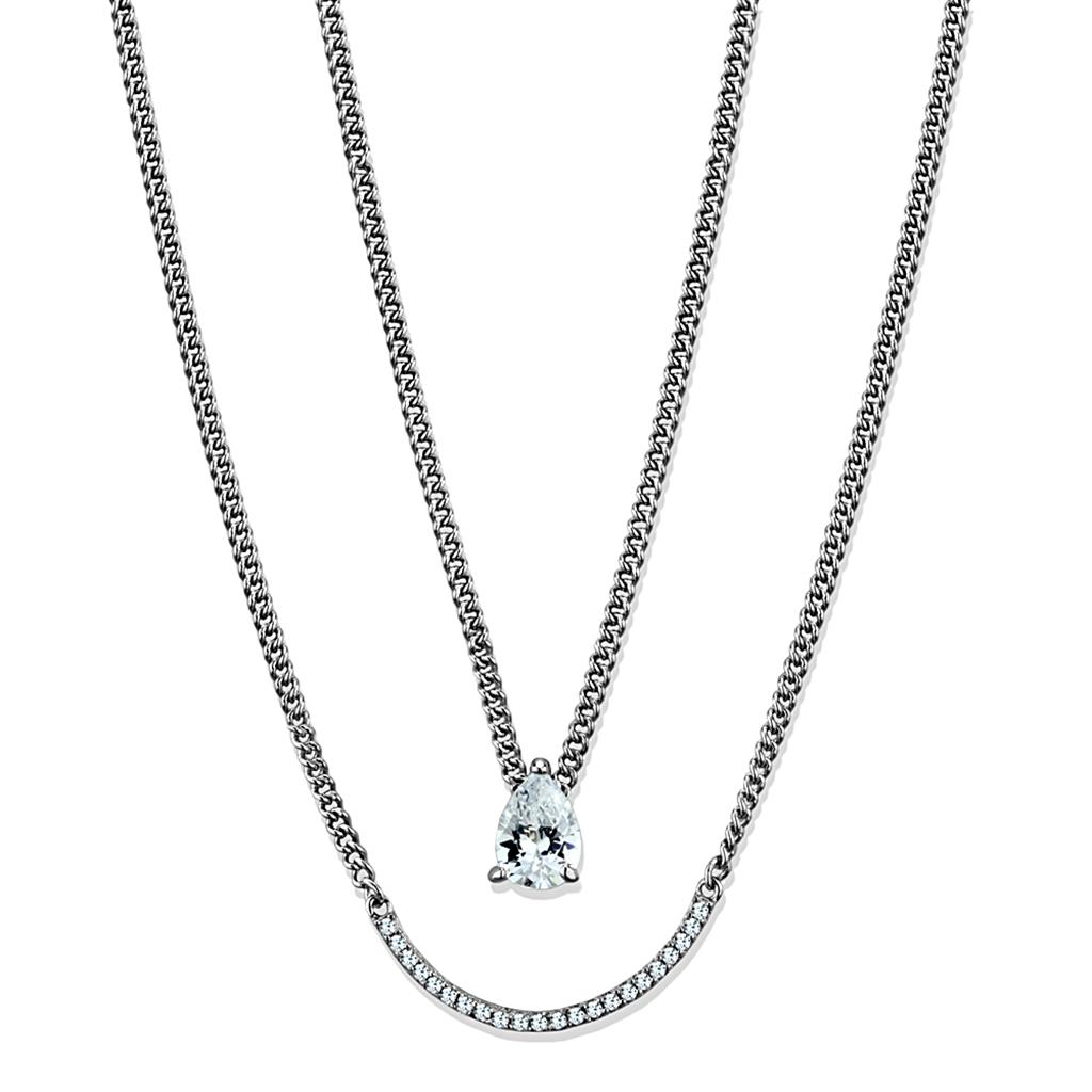 Rhodium 925 Sterling Silver Necklace with AAA Grade CZ  in Clear