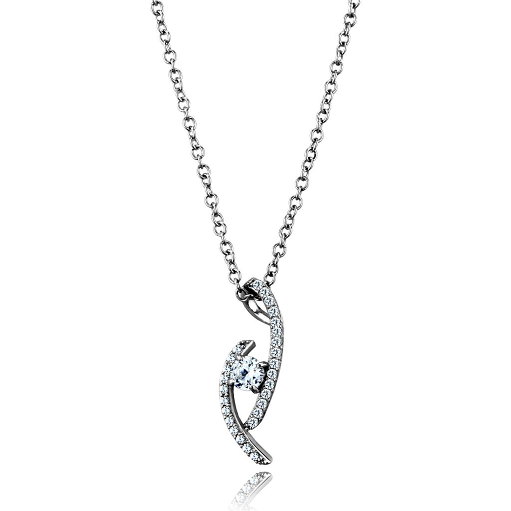 Rhodium 925 Sterling Silver Necklace with AAA Grade CZ  in Clear
