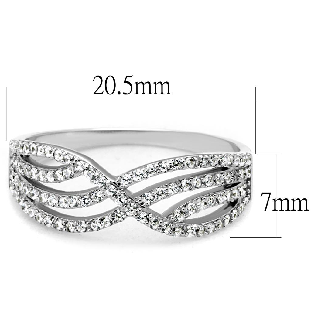 Rhodium 925 Sterling Silver Ring with AAA Grade CZ  in Clear