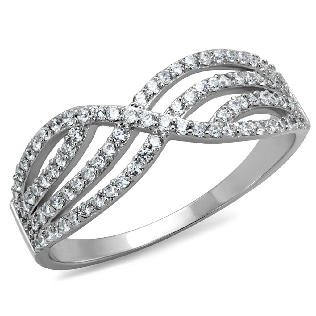 Rhodium 925 Sterling Silver Ring with AAA Grade CZ  in Clear