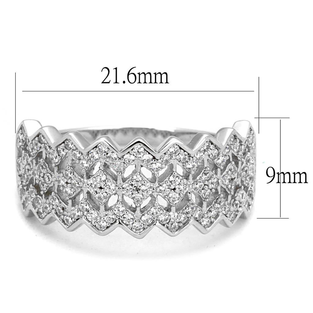 Rhodium 925 Sterling Silver Ring with AAA Grade CZ  in Clear