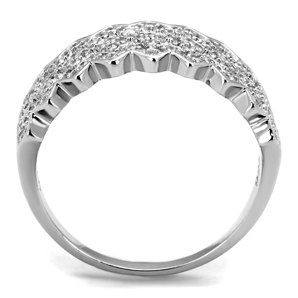 Rhodium 925 Sterling Silver Ring with AAA Grade CZ  in Clear
