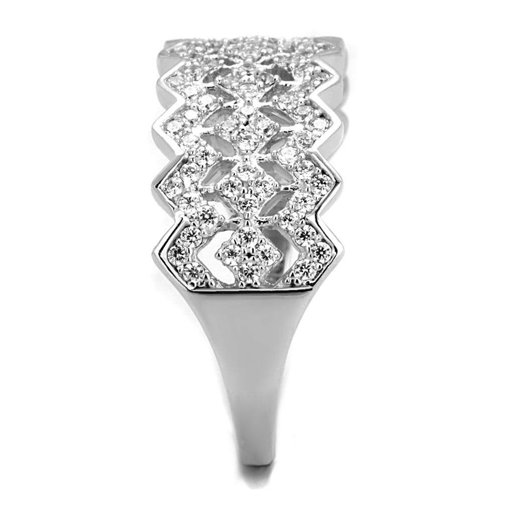 Rhodium 925 Sterling Silver Ring with AAA Grade CZ  in Clear