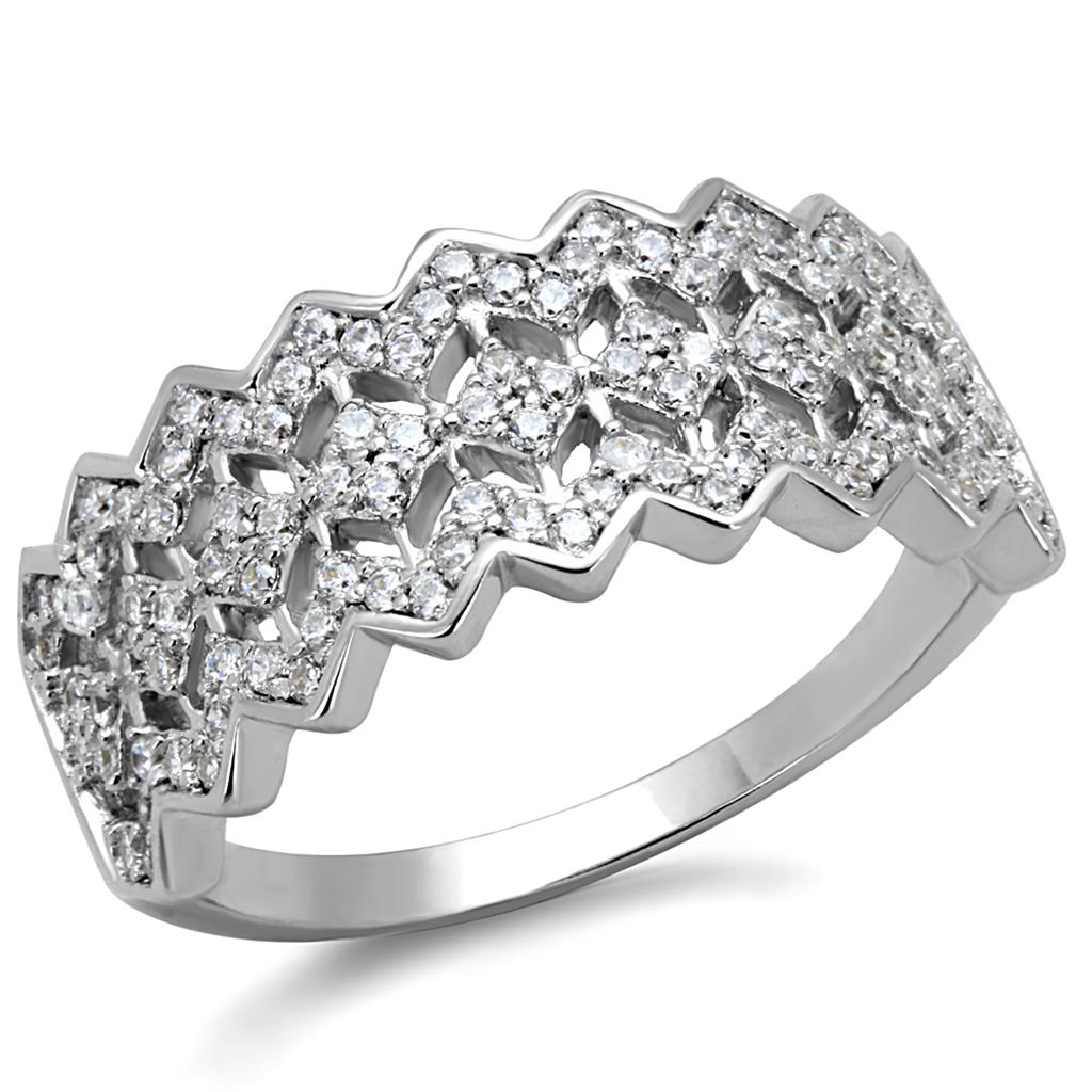 Rhodium 925 Sterling Silver Ring with AAA Grade CZ  in Clear