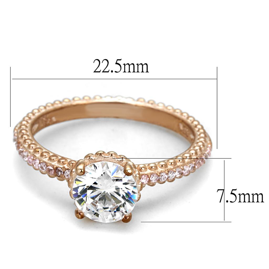 Rose Gold 925 Sterling Silver Ring with AAA Grade CZ  in Clear